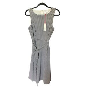 ELLE‎ Women's Medium Sleeveless BLACK & WHITE GINGHAM DRESS with SASH BELT, New